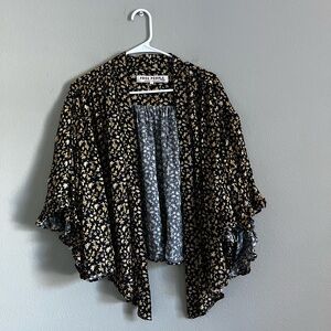 Free People Black Gold Floral Cardigan Cropped Bolero Top size large Kimono